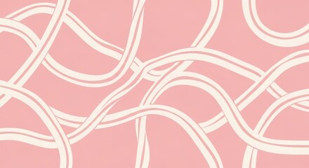 Abstract background with interwoven ribbons in pastel pink and cream, creating a soft, organic, and playful pattern