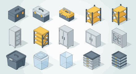 Obraz premium Collection of Various Shipping Containers Illustrated.