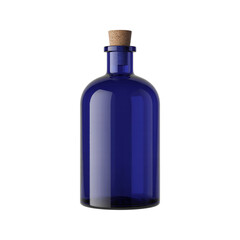 Deep Blue Glass Bottle with Grecian Shape and Cork Stopper Isolated on Transparent Background