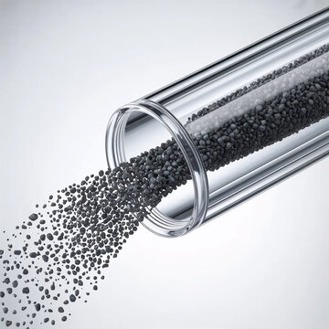 transparent tube structure expelling dark impurity particles, deep cleansing concept, cosmetic science illustration, high detail, white background