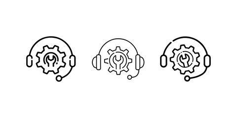Customer support and technical service icons featuring headset gear and wrench symbols for help center assistance troubleshooting and maintenance solutions