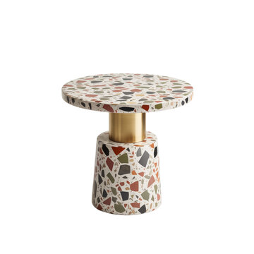 Terrazzo and Brass Side Table with Geometric Pattern Isolated on Transparent Background
