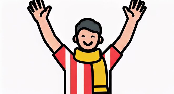 Cartoon figure raising arms cheerful gesture vector illustration