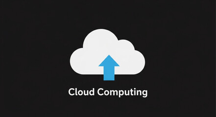 Cloud Computing Concept Depicted with a White Cloud and Blue Arrow.