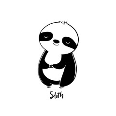 Obraz premium Sloth. Sloth simple black and white line art vector logo