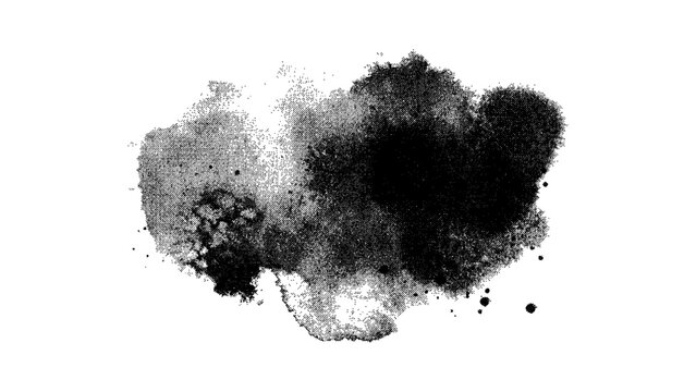 Abstract halftone ink blob, grunge art. Black paint stroke texture. Wallpaper design. Hand drawn watercolor isolated vector illustration