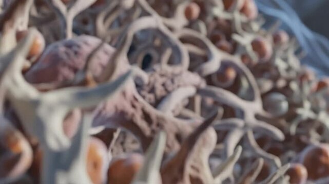 Microscopic view of bone tissue with osteocytes and trabeculae for anatomical medical science visualization