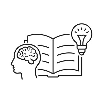 Knowledge or education icon in outline flat style. School study vector illustration on isolated background. Reading book for inspiration stroke sign business concept.