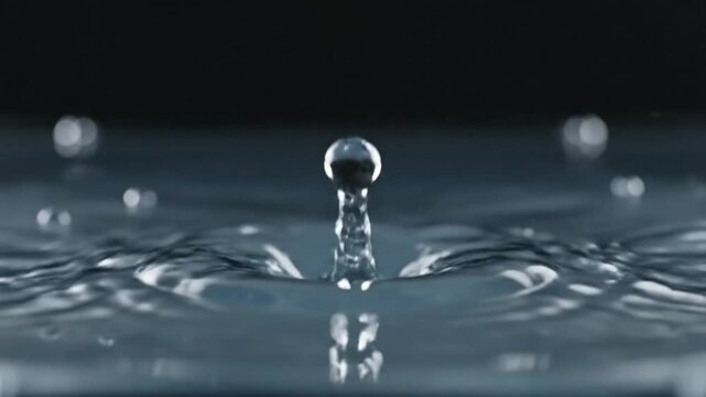 Mesmerizing slow motion capture of a water droplet impacting the liquid surface and creating a crown shape