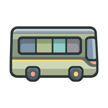 Green outline cartoon bus icon representing efficient city travel and comfortable journeys for passengers