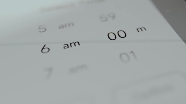 Setting the time on a digital device to 6 AM 00 minutes