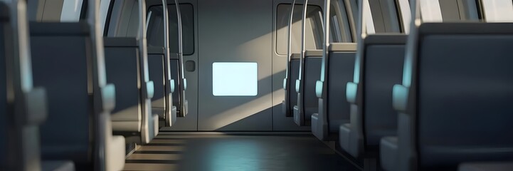 Fototapeta premium Interior of vacant subway car at night – Perfect for transportation design, quiet city life, or late-night travel concepts.