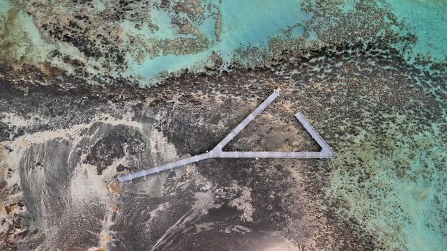 Drone view of Hamelin Pool in Shark Bay with crystal clear water and natural patterns