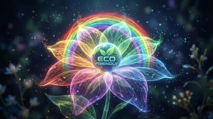 Obraz premium Colorful eco-friendly flower illustration with a rainbow backdrop 