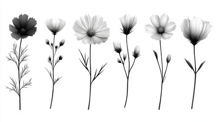 Obraz premium Monochromatic floral beauty elegant black and white flowers showcasing natural patterns and delicate textures