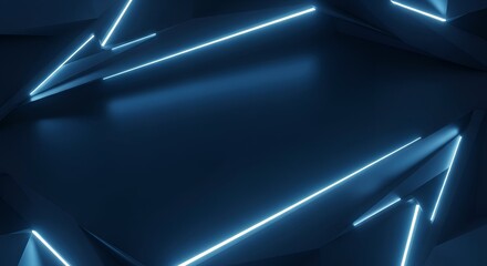 Abstract Geometric Composition with Illuminated Blue Lines and Dark Background Creating a Modern Aesthetic