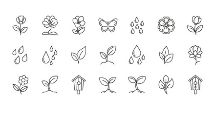 Variety of flower and leaf illustrations illustration