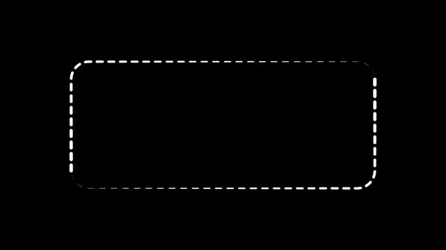 Animated white dashed line rectangle border moving slowly on isolated plain black background