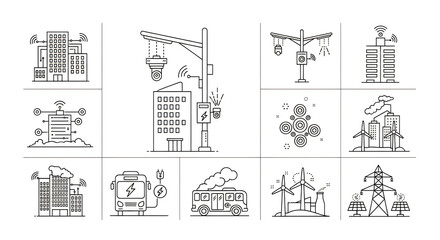 Various urban and industrial icons illustration