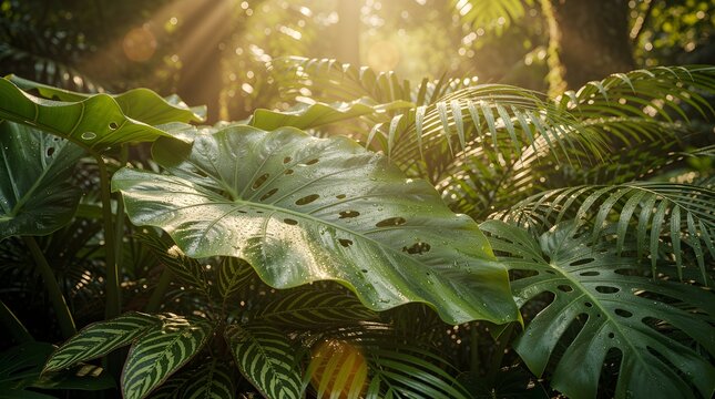 Cinematic Jungle: 8K Macro of Tropical Leaves