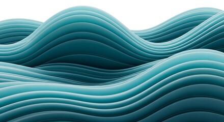 Abstract Ocean Wave Pattern in Turquoise Blue against White Background Highlighting 3D Rendering