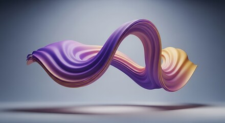 Abstract Swirl Sculpture in Purple and Gold Floating Against a Gradient Background