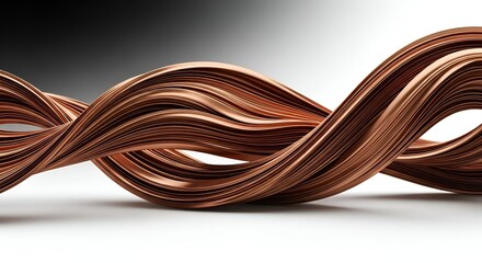 Abstract Swirling Copper Wire Against A White And Gradient Background Displaying Light And Shadow