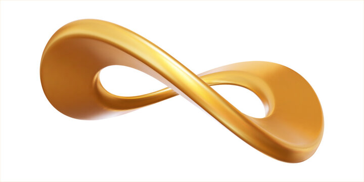 3d golden metal Infinity symbol. Gradient mesh. Stock vector illustration on isolated background.