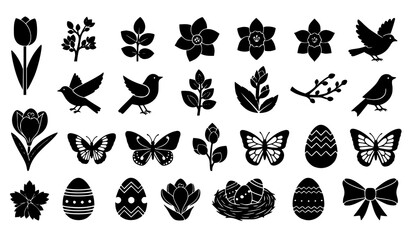 Minimal black Easter spring nature icons vector