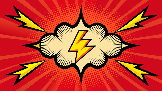 Comic book explosion background with blank speech bubble and lightning.eps