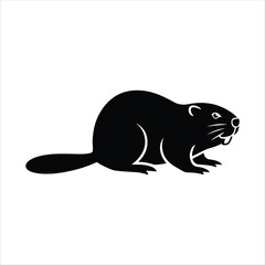 Vector image of abeaver. A simple, black and white illustration of a beaver in profile. © TAHSIN