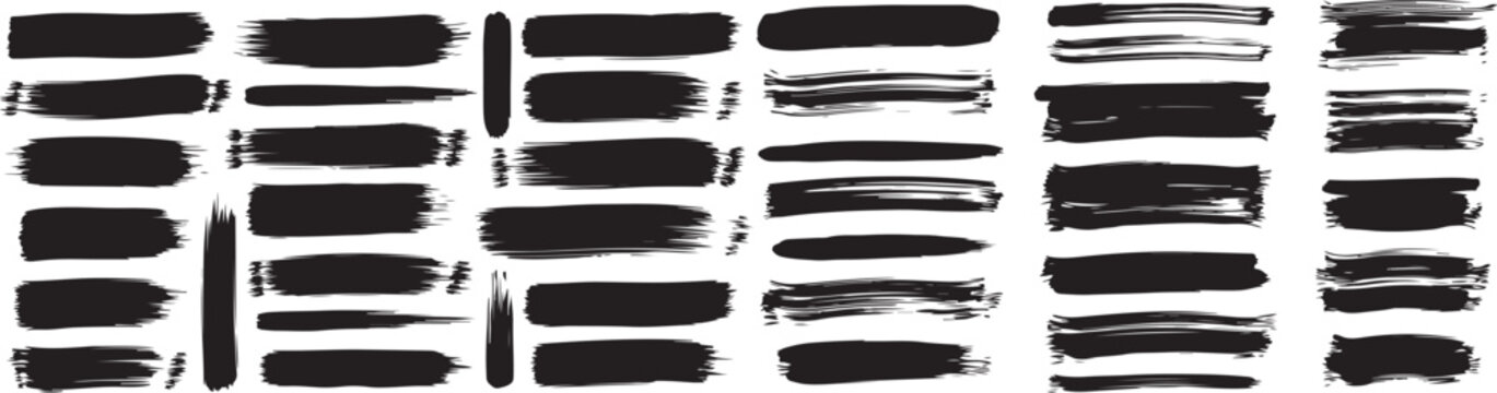 Grunge paint and ink brush stroke collection isolated on white background. Trendy black ink splashes, watercolor strokes, dirty texture elements and abstract grunge banner design.eps