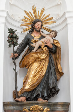 SALZBURG, AUSTIRA - SEPTEMBER 8 2025:  The carved polychrome baroque statue of St. Joseph in the church Kollegienkirche by Josef Anton Pfaffinger (cca 1719).