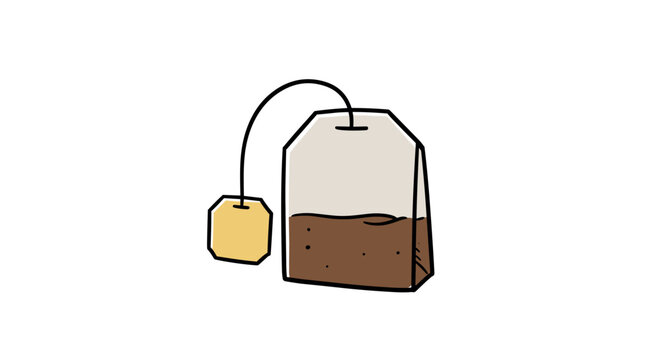 hand drawn tea bag with string and label simple minimalist illustration