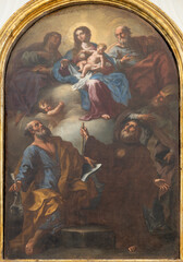 Naklejka premium PRAIANO, ITALY - OCTOBER 6, 2025: The painting of Madonna among the saints (Luke and St. Francis de Paul, Joachim, Ann) in the church Chiesa di san Luca by unknown artist. 
