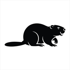 Vector image of abeaver. A simple, black and white illustration of a beaver in profile. © TAHSIN