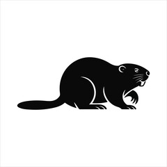 Vector image of abeaver. A simple, black and white illustration of a beaver in profile.
