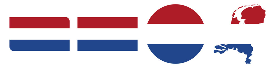 netherlands circular flag, netherlands rectangular flag, netherlands map flag flat icon