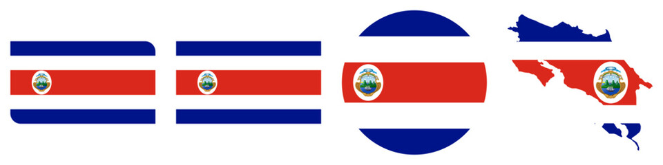 costa rica circular flag, costa rica rectangular flag, costa rica map flag flat icon