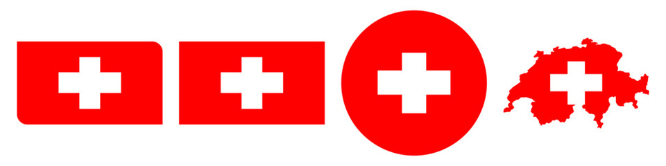 switzerland circular flag, switzerland rectangular flag, switzerland map flag flat icon