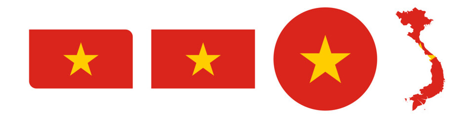 vietnam circular flag, vietnam rectangular flag, vietnam map flag flat icon