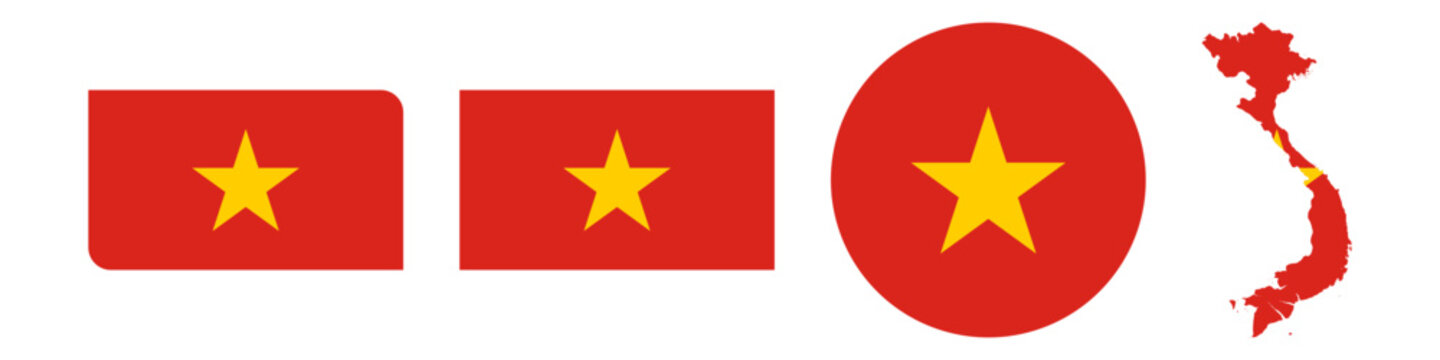 vietnam circular flag, vietnam rectangular flag, vietnam map flag flat icon