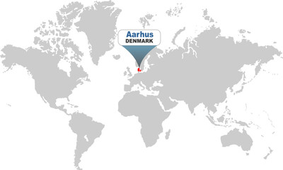 Fototapeta premium Aarhus Denmark map showing highlighted location in Europe.
