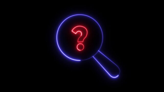 Outline query silhouette. Neon question mark icon. Blue and pink neon glowing question mark. Black Background and Features 4k Animation.