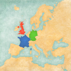 Map of Europe - United Kingdom, France and Germany