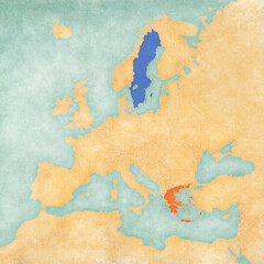 Map of Europe - Sweden and Greece