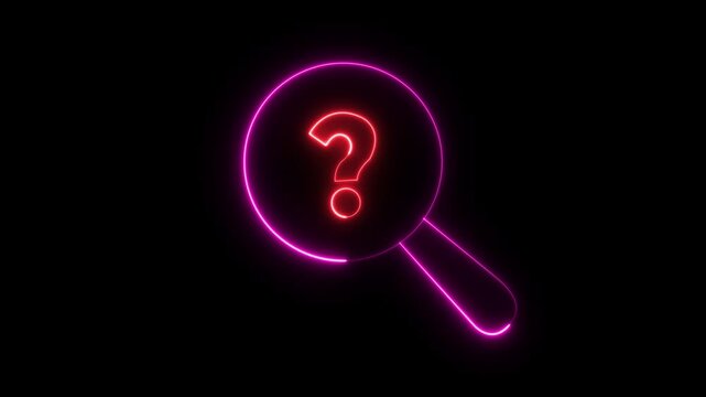 Outline query silhouette. Neon question mark icon. Blue and pink neon glowing question mark. Black Background and Features 4k Animation.