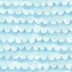 A seamless watercolor pattern with sea waves. Perfect for bath and shower product packaging, children's cosmetics, spa treatments, beauty brands, cards, and textiles. © Anna Bastron
