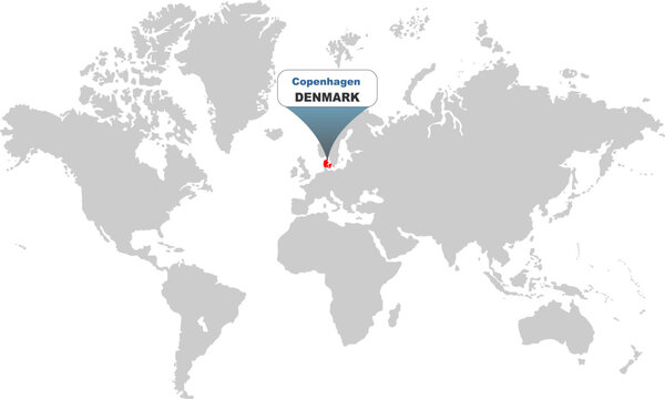 Copenhagen Denmark map showing highlighted location in Europe.