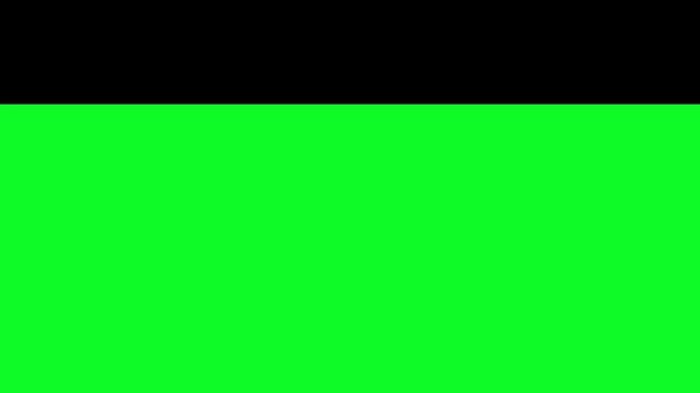 Vertical sliding transition from bottom to top with green screen covering black background for chroma key compositing in video editing projects